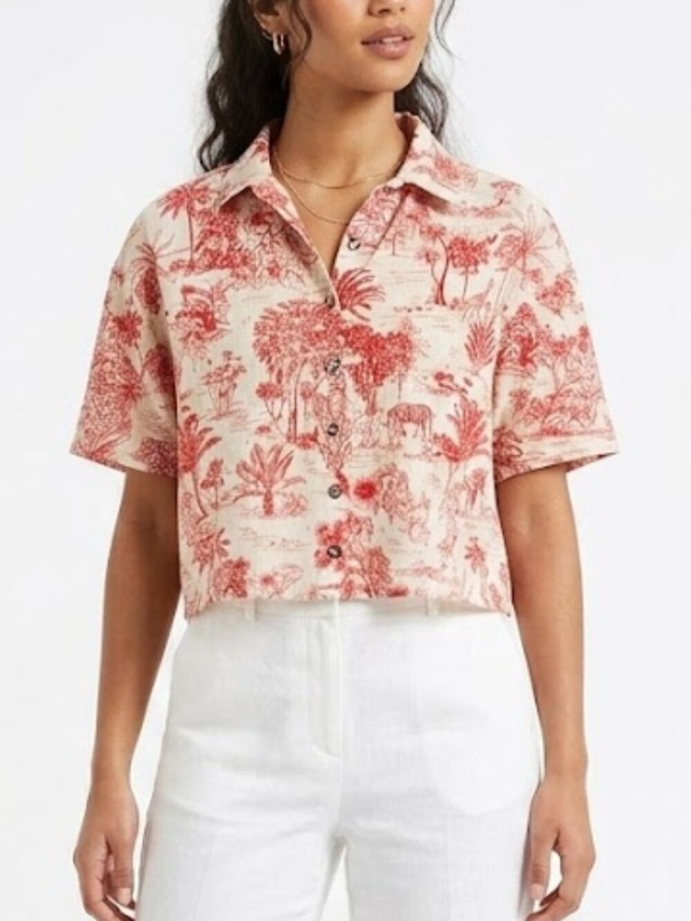 TOPSHOP Cropped Women's Top Tropical Jungle Print Size 6